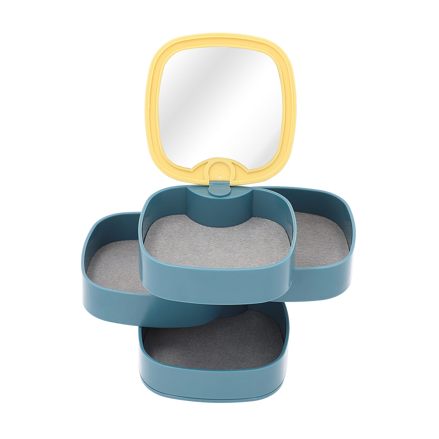 360 Degree Rotatable Four Layer Jewellery Organiser with Mirror (Size 11x12cm) - Blue and Mustard