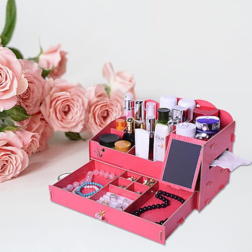 DIY Jewellery and Cosmetic Organiser with Mirror (36x19.5x23cm) - Red