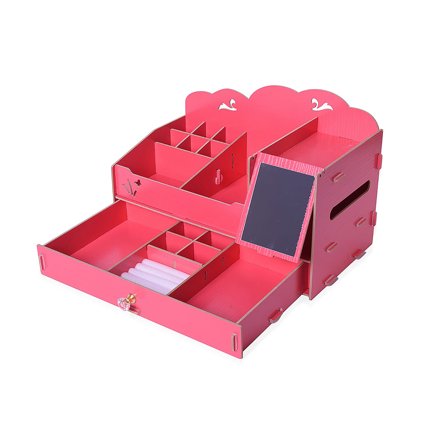 DIY Jewellery and Cosmetic Organiser with Mirror (36x19.5x23cm) - Red