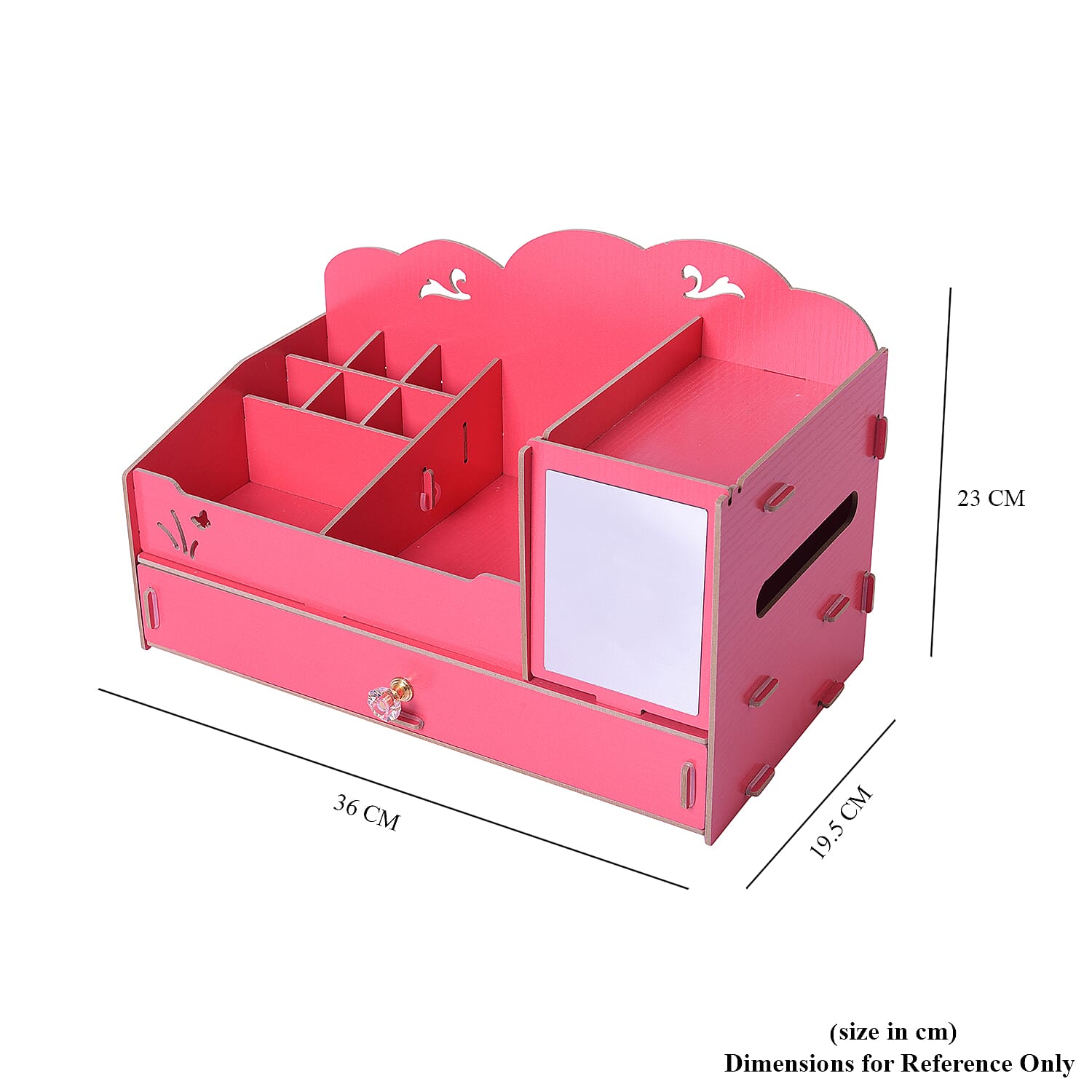 DIY Jewellery and Cosmetic Organiser with Mirror (36x19.5x23cm) - Red