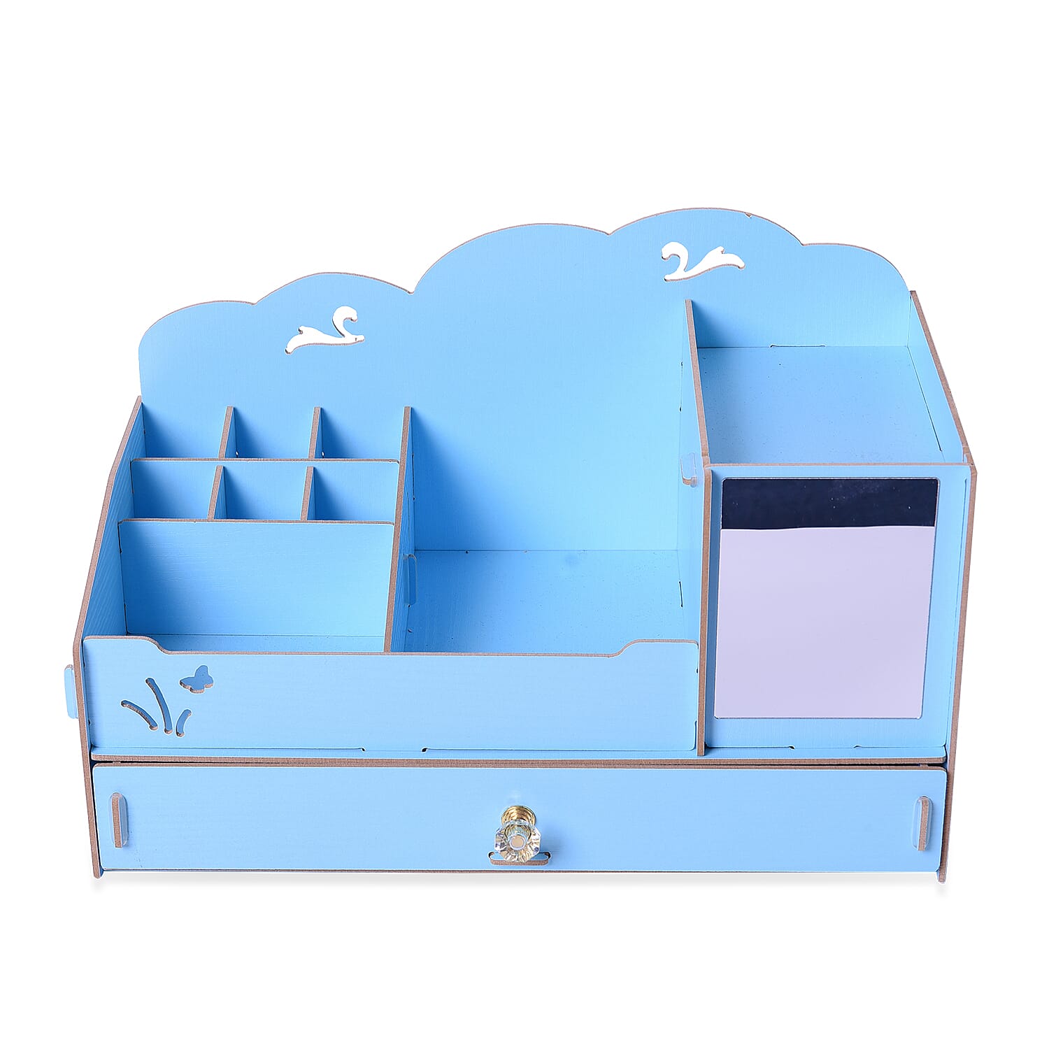 DIY Jewellery and Cosmetic Organiser with Mirror (36x19.5x23cm) - Light Blue