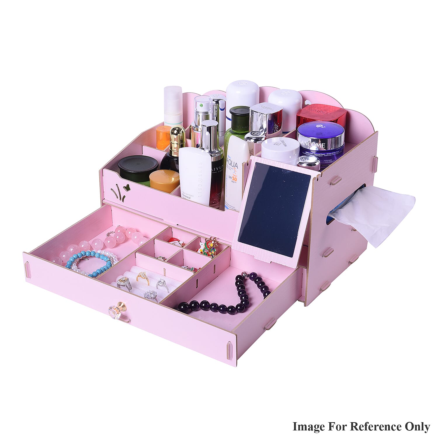 DIY Jewellery and Cosmetic Organiser with Mirror (36x19.5x23cm) - Light Pink