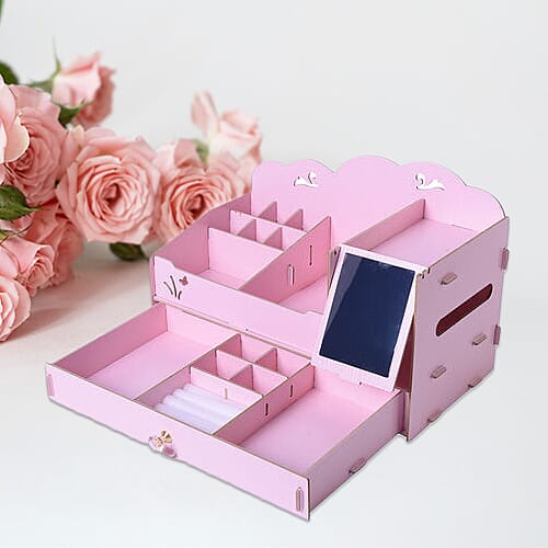 DIY Jewellery and Cosmetic Organiser with Mirror (36x19.5x23cm) - Light Pink