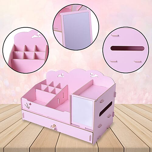 DIY Jewellery and Cosmetic Organiser with Mirror (36x19.5x23cm) - Light Pink