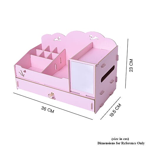 DIY Jewellery and Cosmetic Organiser with Mirror (36x19.5x23cm) - Light Pink