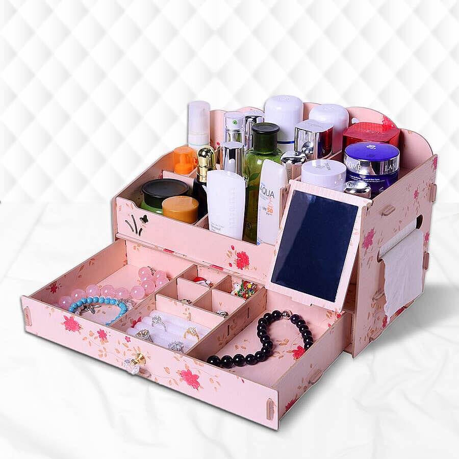 DIY Jewellery and Cosmetic Organiser with Mirror (36x19.5x23cm) - Peach Colour