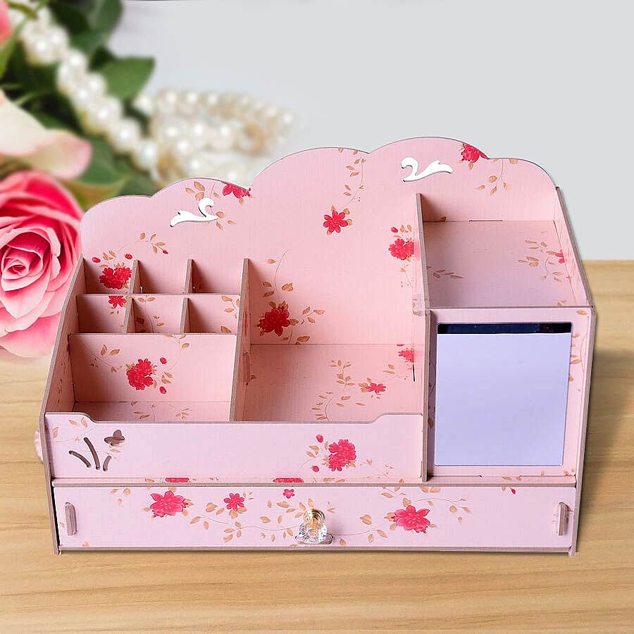 DIY Jewellery and Cosmetic Organiser with Mirror (36x19.5x23cm) - Peach Colour