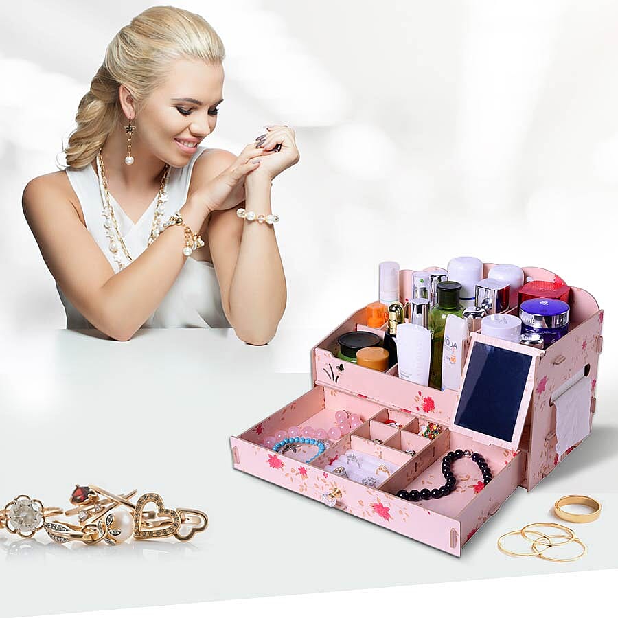 DIY Jewellery and Cosmetic Organiser with Mirror (36x19.5x23cm) - Peach Colour