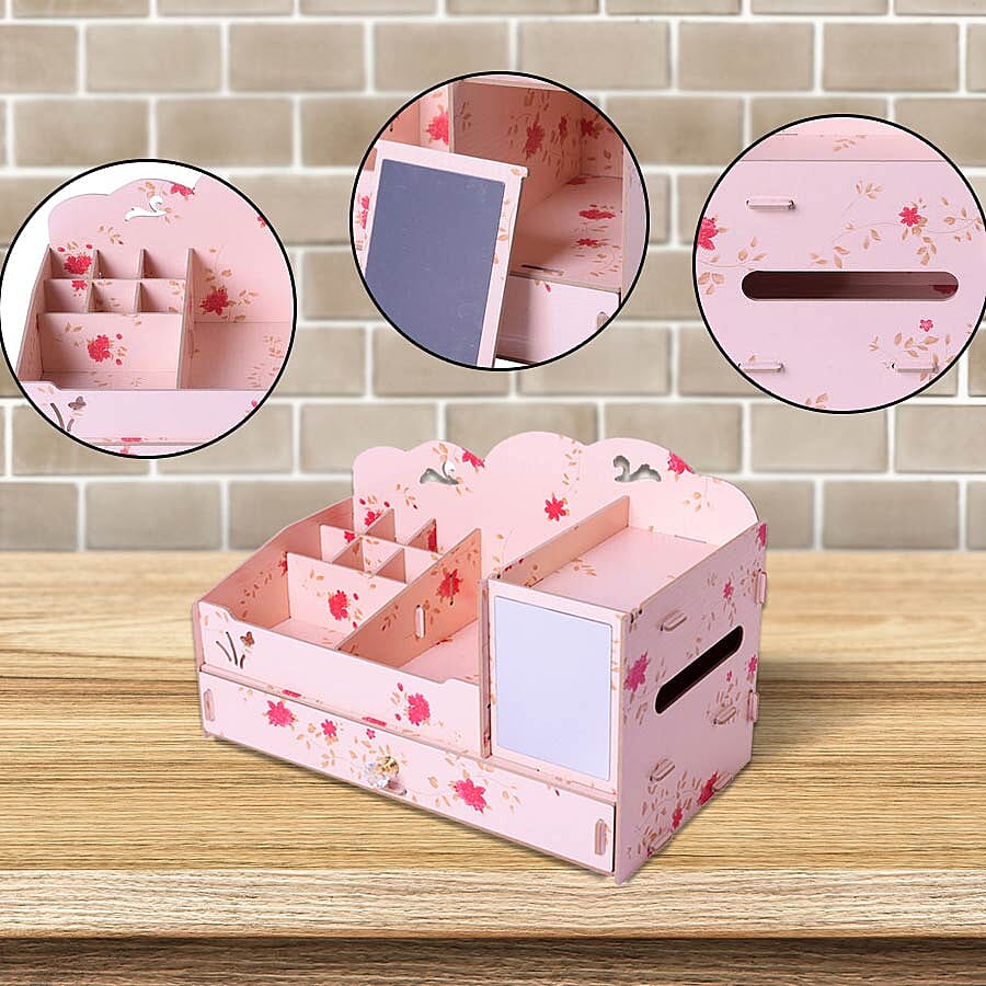 DIY Jewellery and Cosmetic Organiser with Mirror (36x19.5x23cm) - Peach Colour