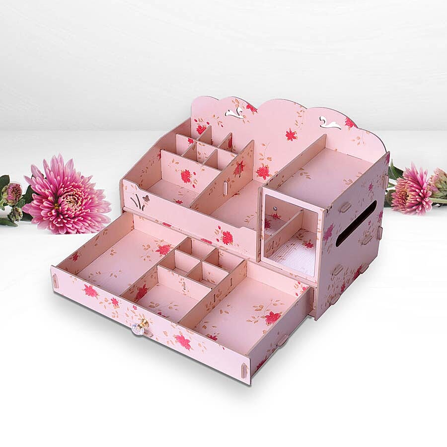 DIY Jewellery and Cosmetic Organiser with Mirror (36x19.5x23cm) - Peach Colour