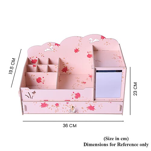 DIY Jewellery and Cosmetic Organiser with Mirror (36x19.5x23cm) - Peach Colour