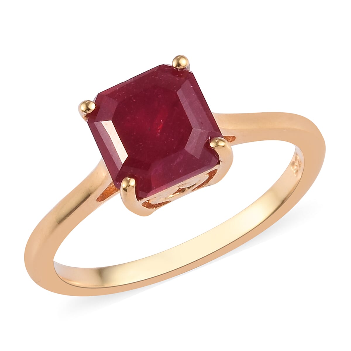 African Ruby (FF) (Asscher Cut) Solitaire Ring in 14K Gold Overlay Sterling Silver 2.58 Ct.