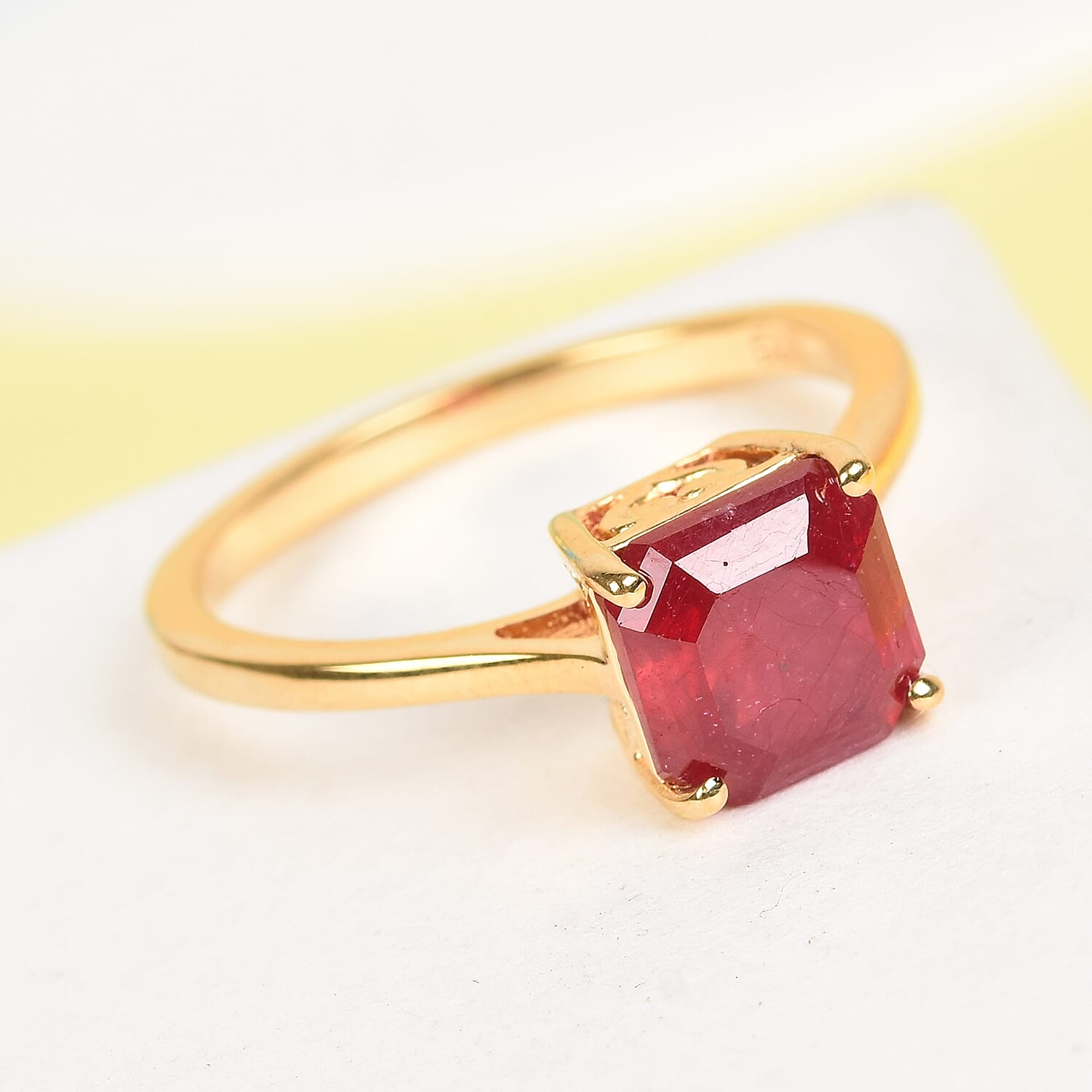African Ruby (FF) (Asscher Cut) Solitaire Ring in 14K Gold Overlay Sterling Silver 2.58 Ct.
