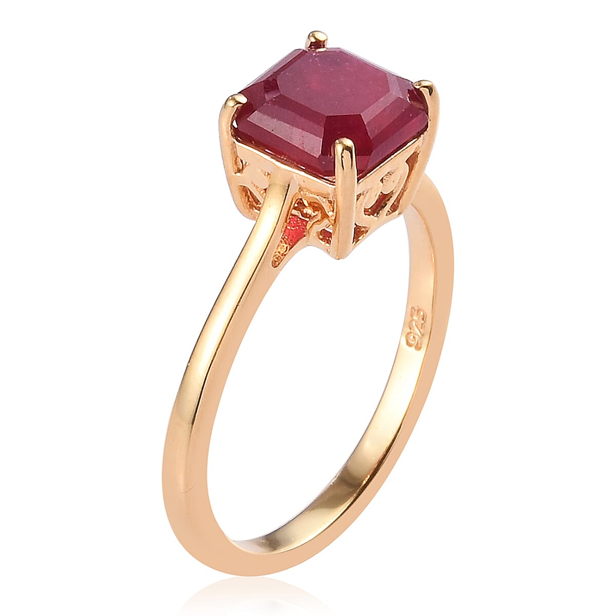 African Ruby (FF) (Asscher Cut) Solitaire Ring in 14K Gold Overlay Sterling Silver 2.58 Ct.