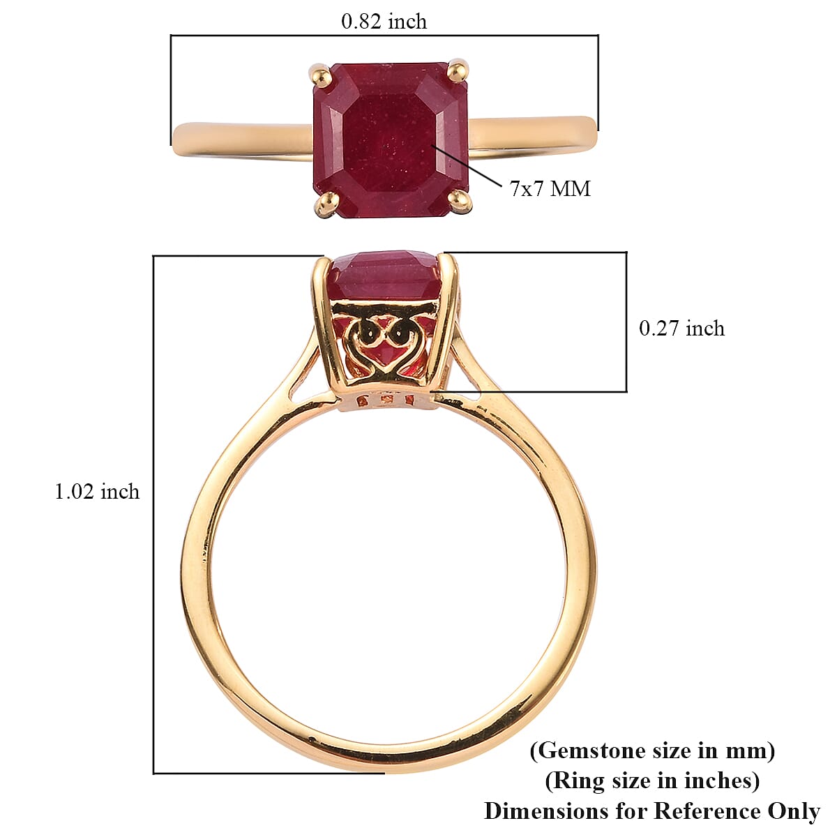 African Ruby (FF) (Asscher Cut) Solitaire Ring in 14K Gold Overlay Sterling Silver 2.58 Ct.