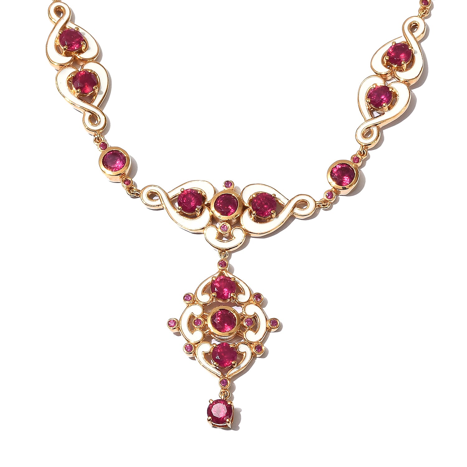 Designer Inspired African Ruby (FF) Enamelled Necklace (Size 18) in 14K Gold Overlay Sterling Silver 15.75 Ct, Silver wt. 25.35 Gms