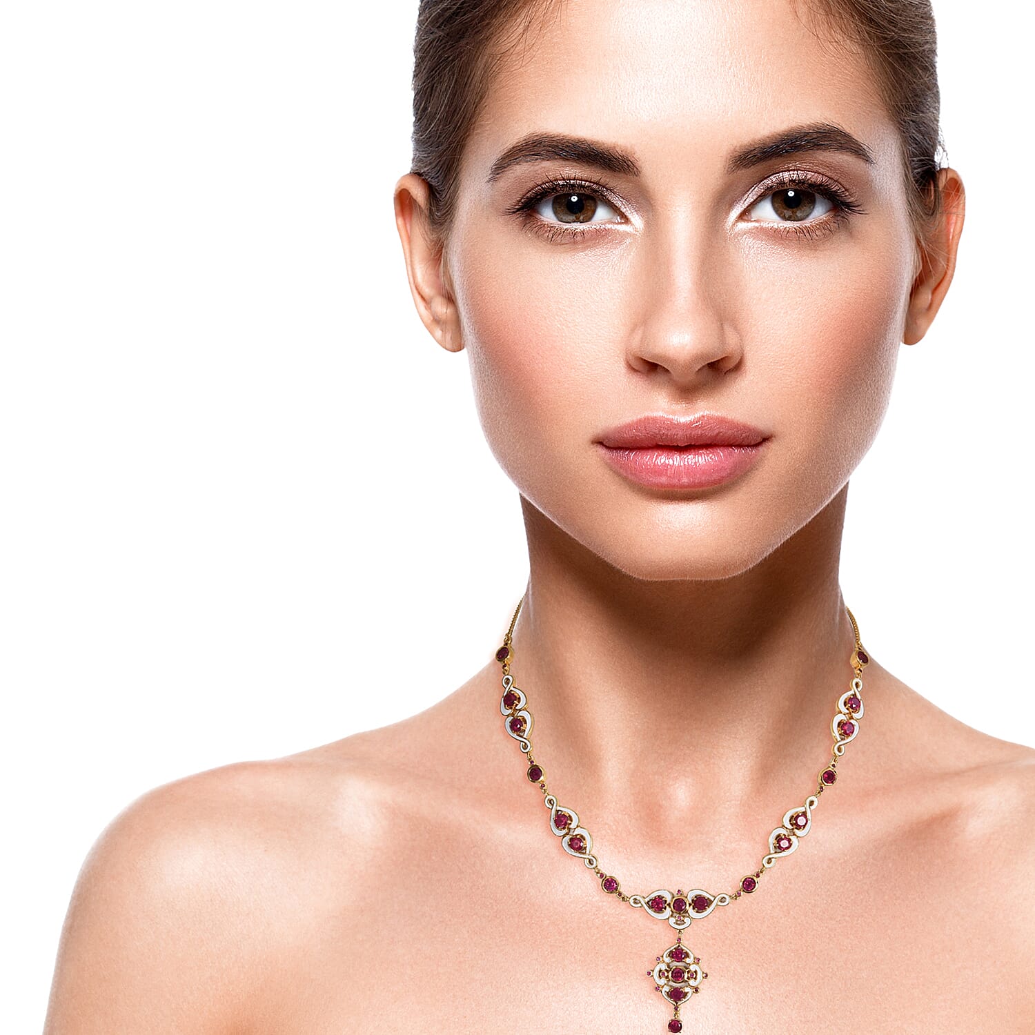 Designer Inspired African Ruby (FF) Enamelled Necklace (Size 18) in 14K Gold Overlay Sterling Silver 15.75 Ct, Silver wt. 25.35 Gms