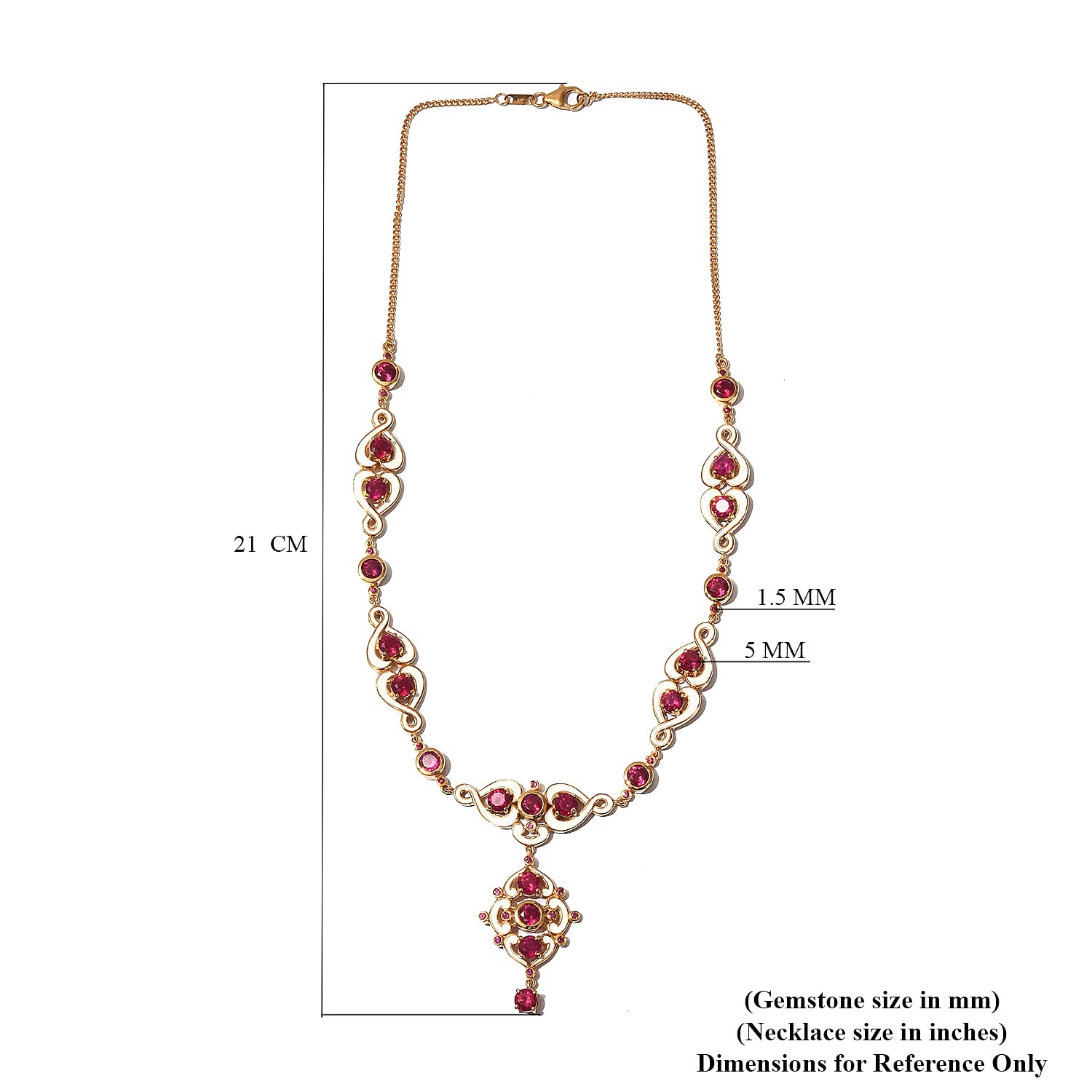 Designer Inspired African Ruby (FF) Enamelled Necklace (Size 18) in 14K Gold Overlay Sterling Silver 15.75 Ct, Silver wt. 25.35 Gms
