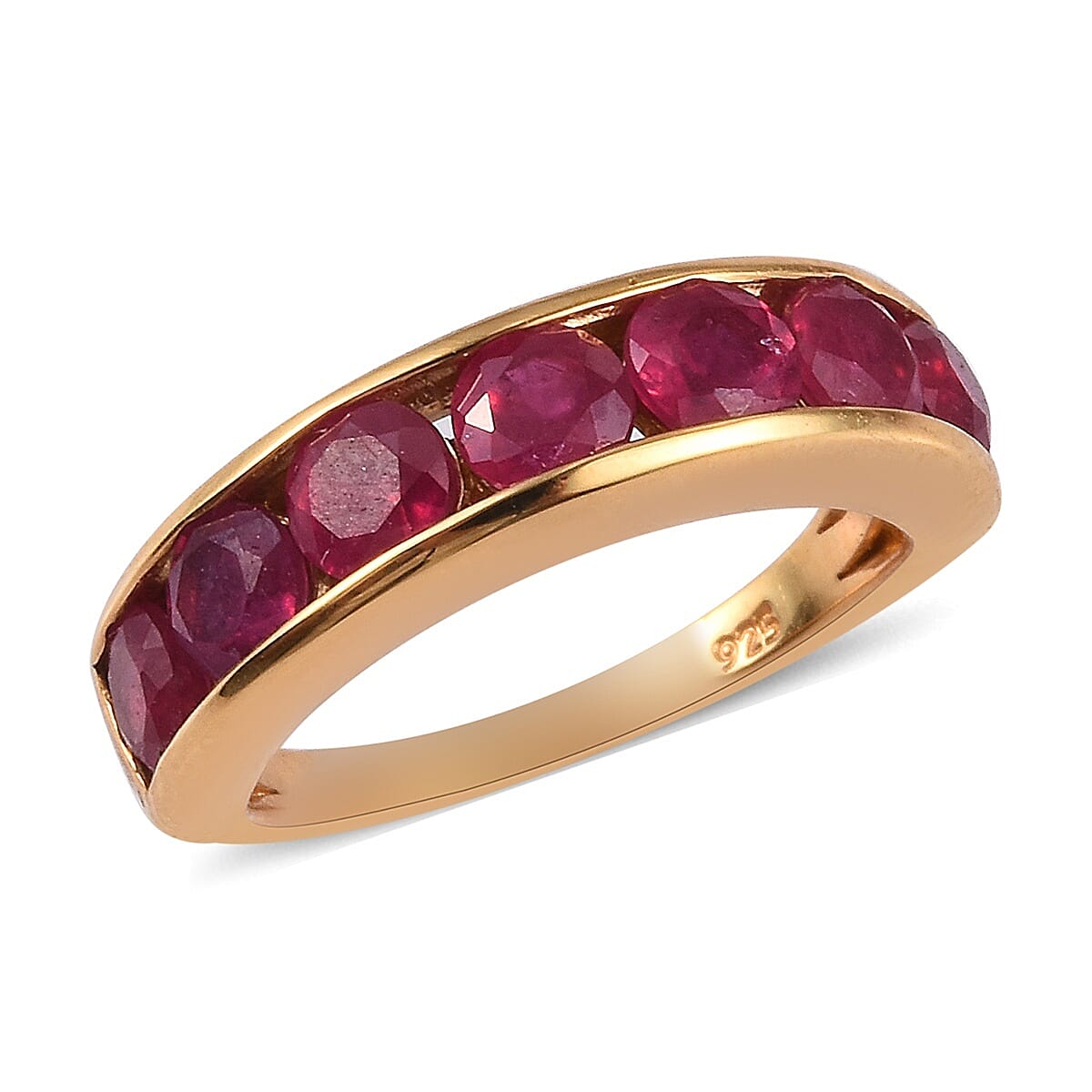 African Ruby (FF) Half Eternity Band Ring in 14K Gold Overlay Sterling Silver 2.60 Ct.
