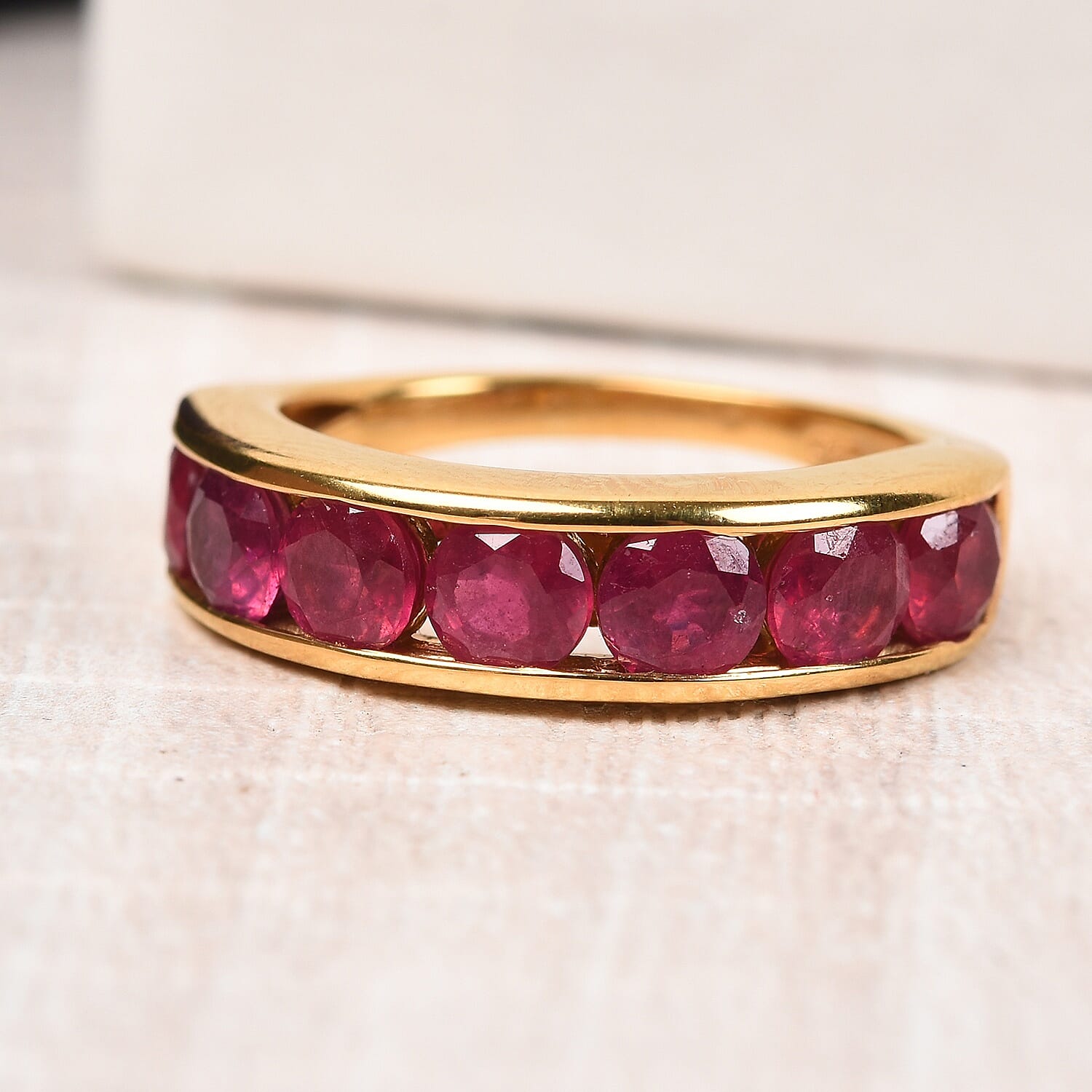 African Ruby (FF) Half Eternity Band Ring in 14K Gold Overlay Sterling Silver 2.60 Ct.