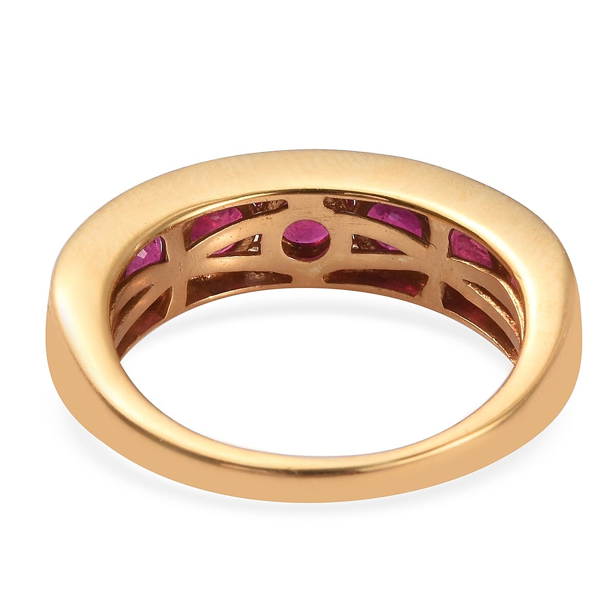 African Ruby (FF) Half Eternity Band Ring in 14K Gold Overlay Sterling Silver 2.60 Ct.
