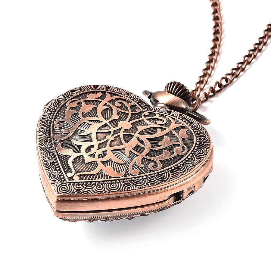 STRADA Japanese Movement Water Resistant Multi Colour Austrian Crystal and Simulated Emerald Heart Pocket Watch with Chain in Rose Gold Plating
