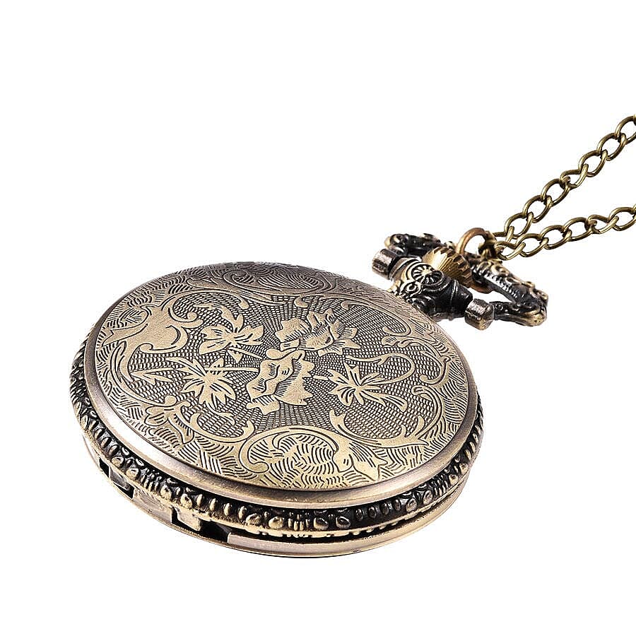 STRADA Japanese Movement Owl Pattern Pocket Watch with Chain (Size 31) in Antique Bronze Tone