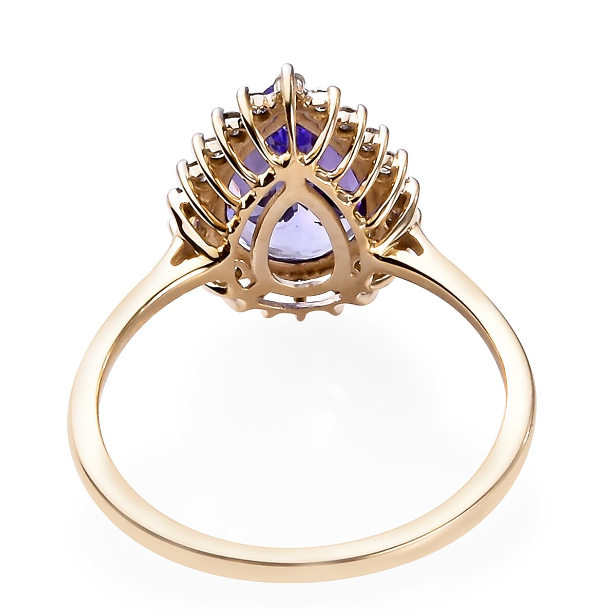 9K Yellow Gold AAA Pear Cut Tanzanite and Diamond Ring 2.00 Ct.
