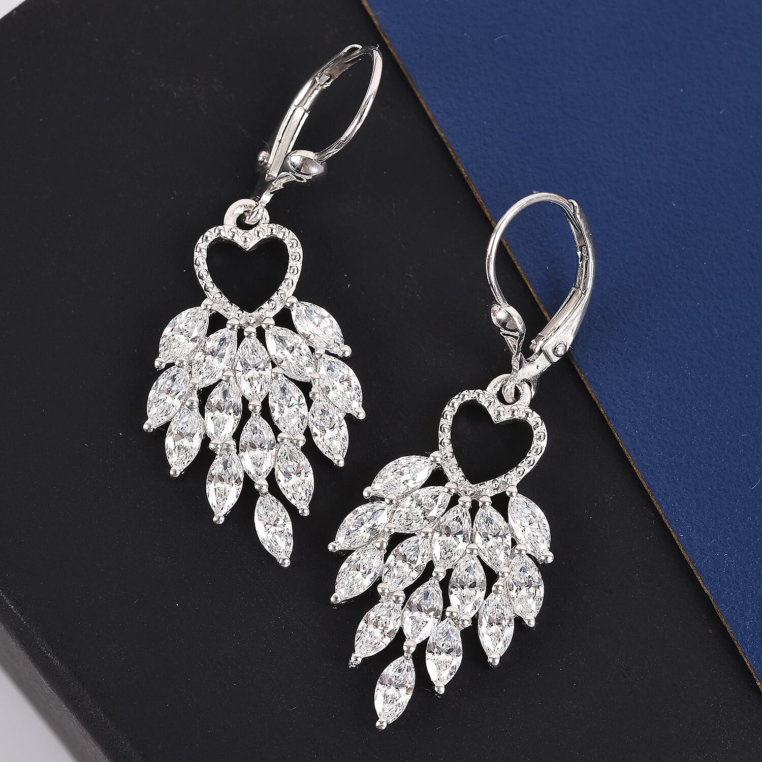 Lustro Stella Platinum Overlay Sterling Silver Lever Back Dangle Earrings Made with Finest CZ 6.45 Ct.