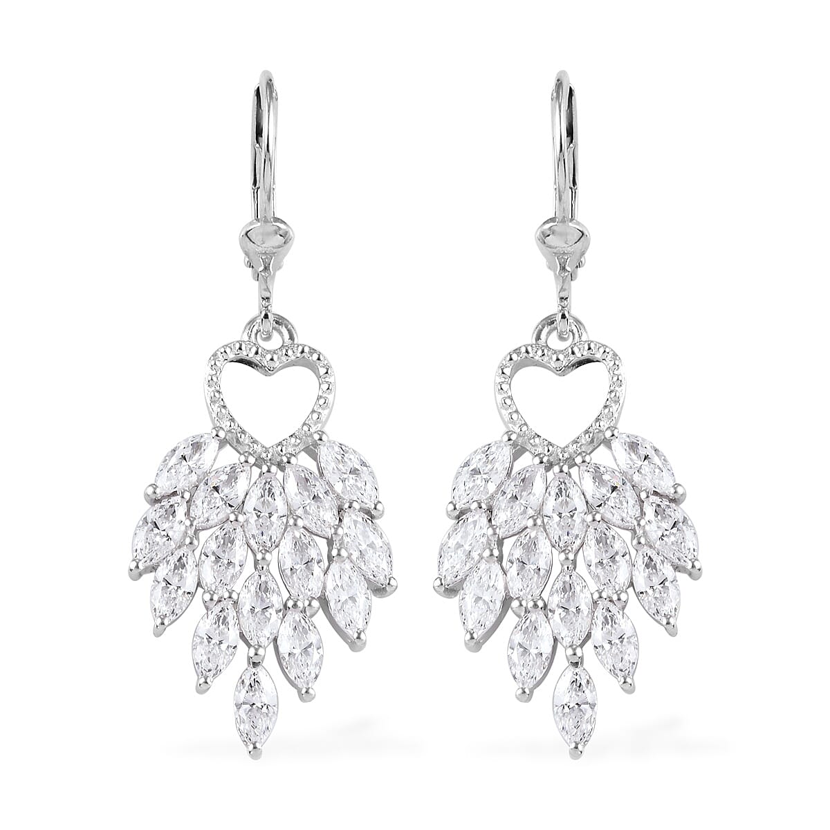 Lustro Stella Platinum Overlay Sterling Silver Lever Back Dangle Earrings Made with Finest CZ 6.45 Ct.