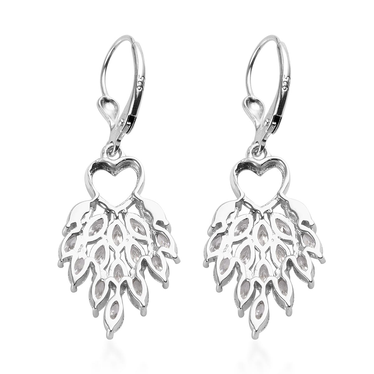 Lustro Stella Platinum Overlay Sterling Silver Lever Back Dangle Earrings Made with Finest CZ 6.45 Ct.
