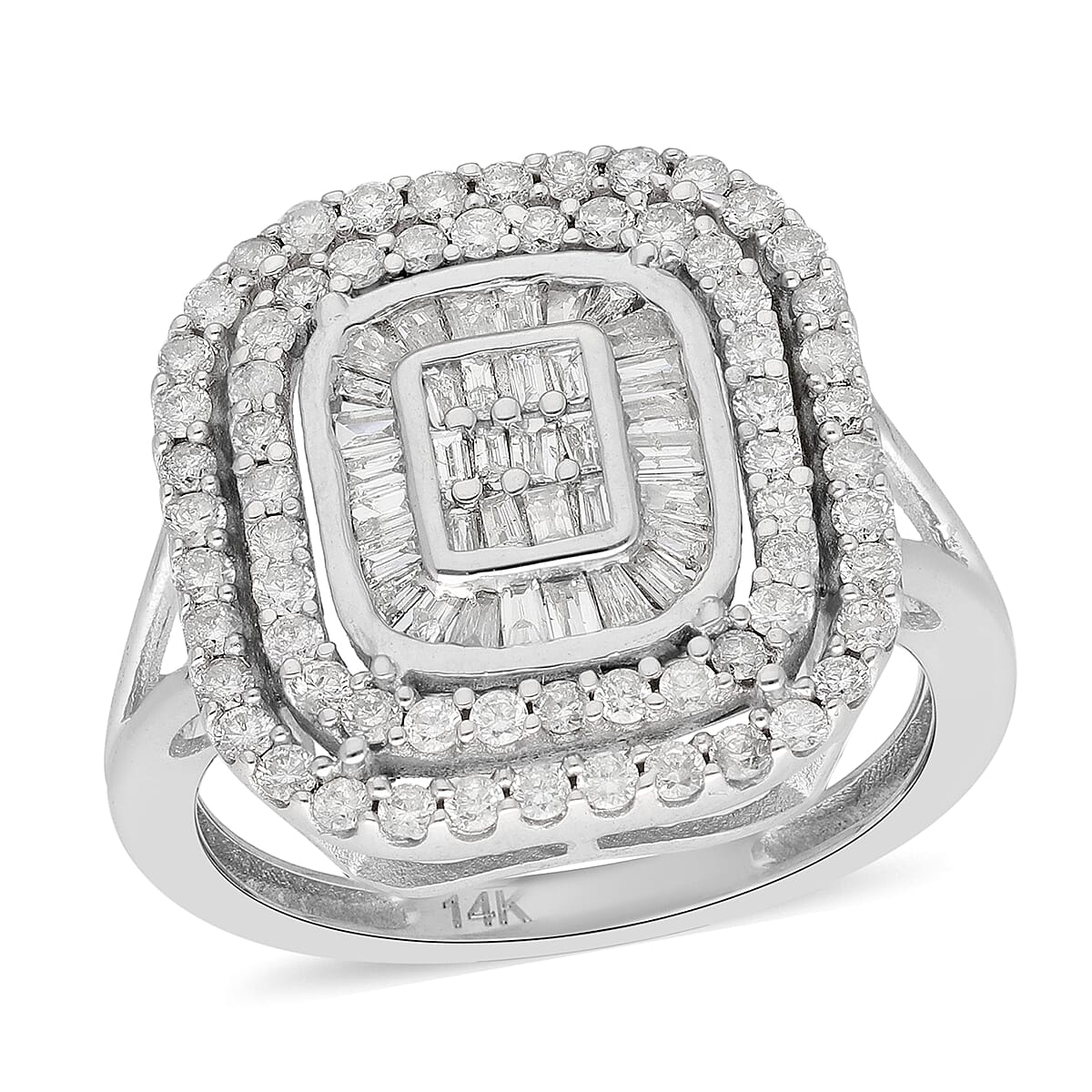 14K White Gold SGL Certified Natural Diamond (I1-I2/G-H) Cluster Ring 1.00 Ct, Gold Wt. 4.00 Gms