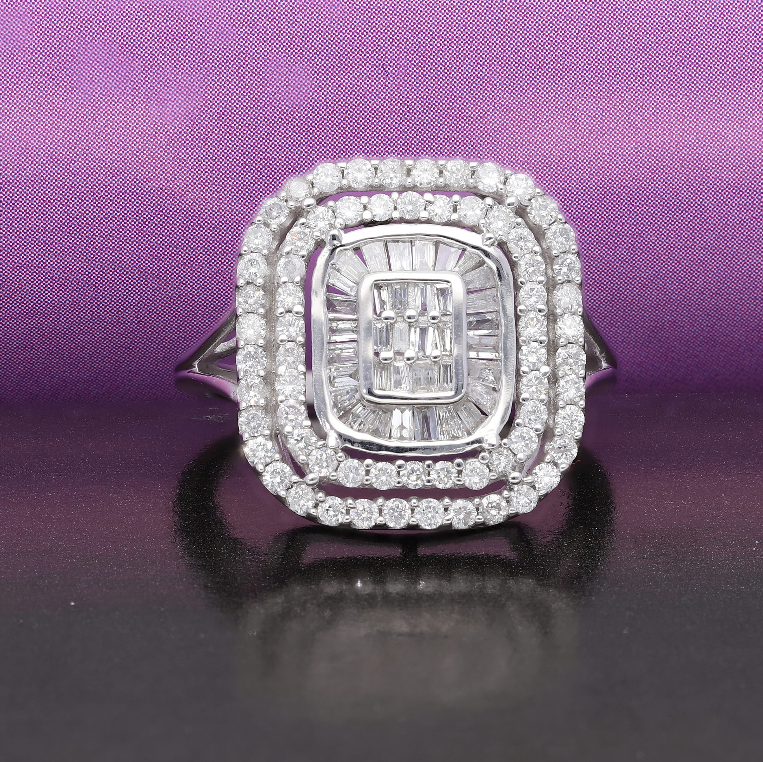 14K White Gold SGL Certified Natural Diamond (I1-I2/G-H) Cluster Ring 1.00 Ct, Gold Wt. 4.00 Gms