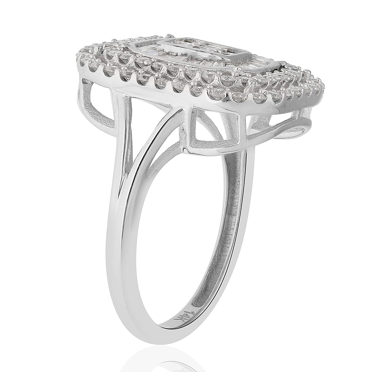 14K White Gold SGL Certified Natural Diamond (I1-I2/G-H) Cluster Ring 1.00 Ct, Gold Wt. 4.00 Gms