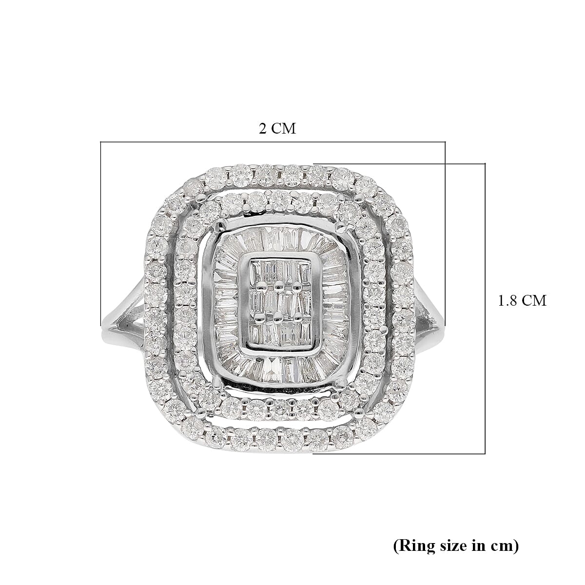 14K White Gold SGL Certified Natural Diamond (I1-I2/G-H) Cluster Ring 1.00 Ct, Gold Wt. 4.00 Gms