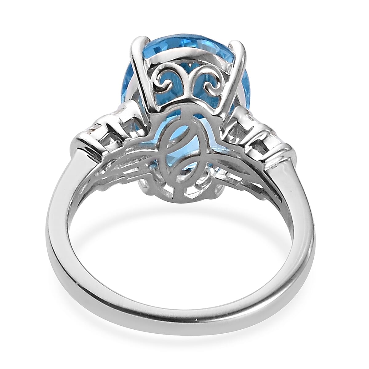 Swiss Blue Topaz and Diamond in Platinum Overlay Sterling Silver Ring 7.35 Ct