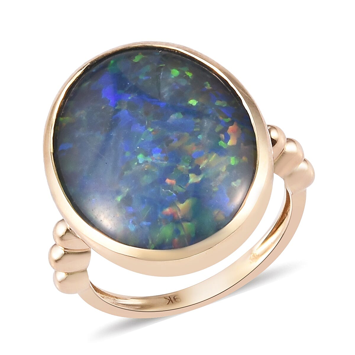 Extremely Rare Size 9K Yellow Gold Australian Boulder Opal (Oval 20x15mm) Ring, Gold wt. 4.00 Gms