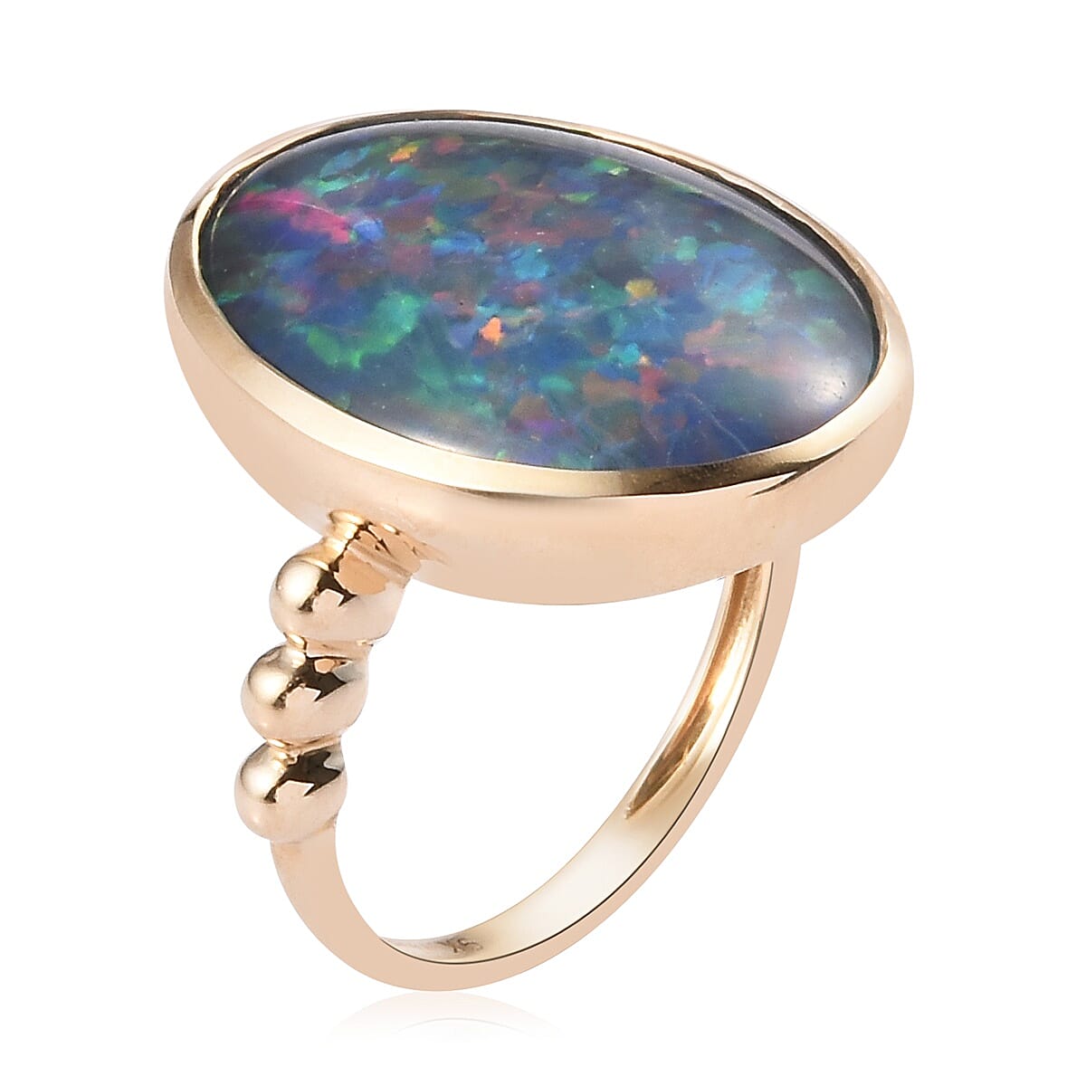 Extremely Rare Size 9K Yellow Gold Australian Boulder Opal (Oval 20x15mm) Ring, Gold wt. 4.00 Gms