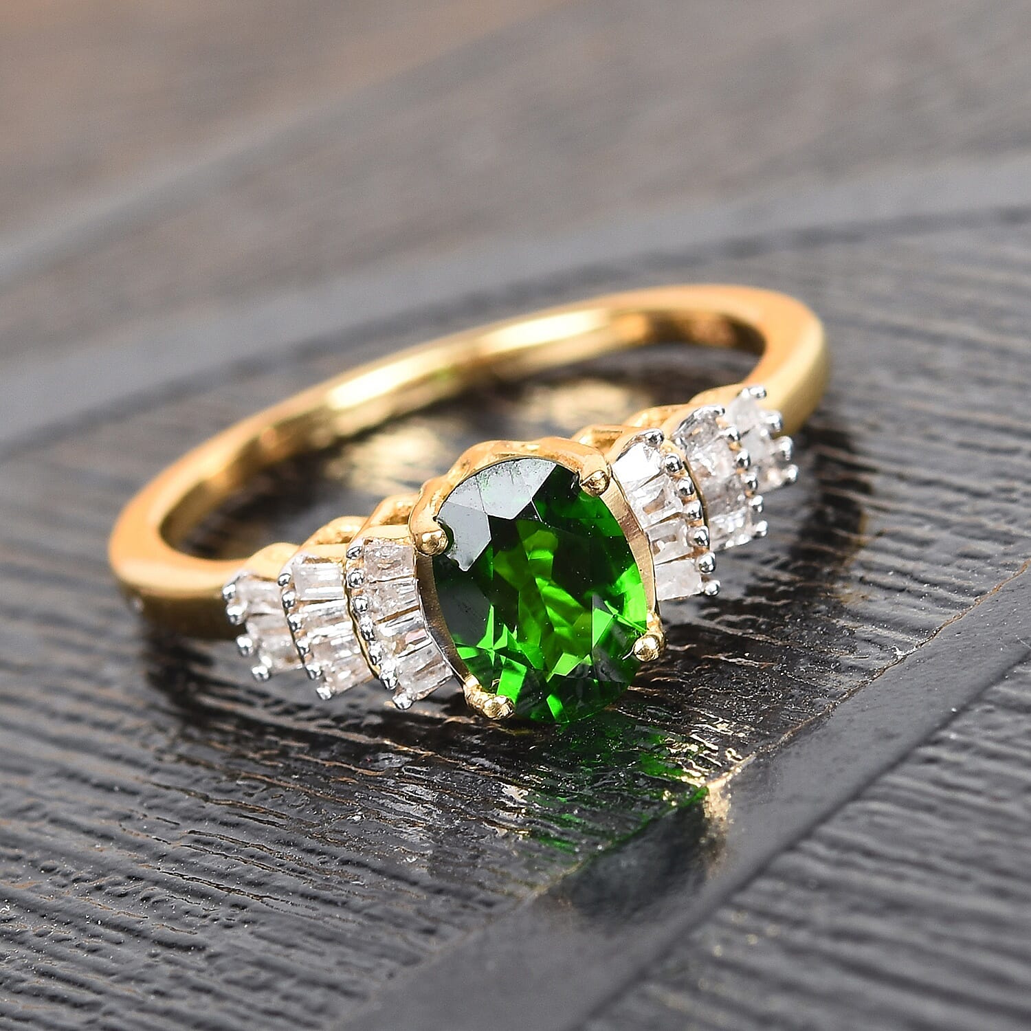 Chrome Diopside and Diamond Ring in 14K Gold Overlay Sterling Silver 1.00 Ct.