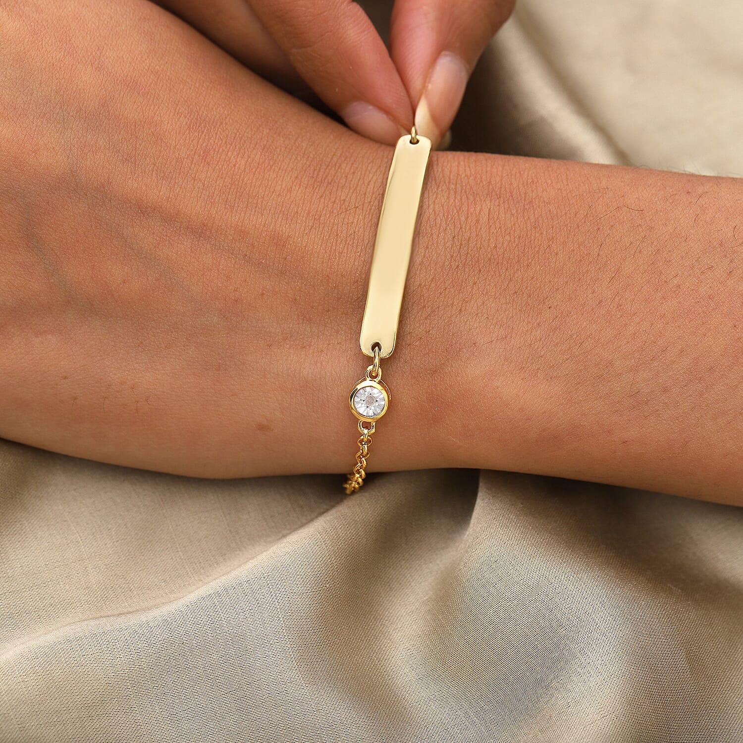 Diamond 14K Gold Overlay Sterling Silver Bracelet (Size 6)  0.015  Ct.