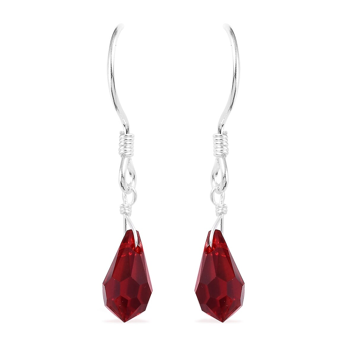 J Francis  Siam Colour Crystal Hook Earrings in Sterling Silver