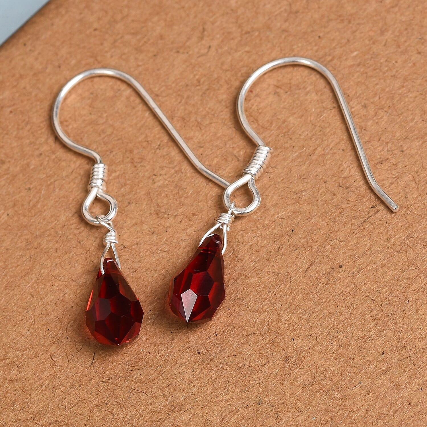 J Francis  Siam Colour Crystal Hook Earrings in Sterling Silver