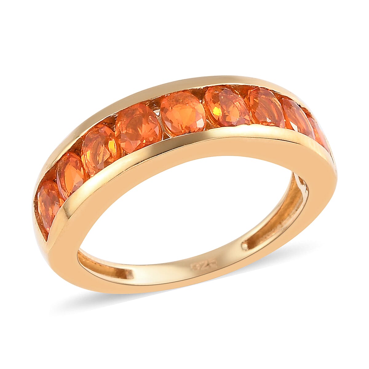 One Time Close Out Deal- Jalisco Fire Opal Half Eternity Band Ring in 14K Gold Overlay Sterling Silver 1.00 Ct.