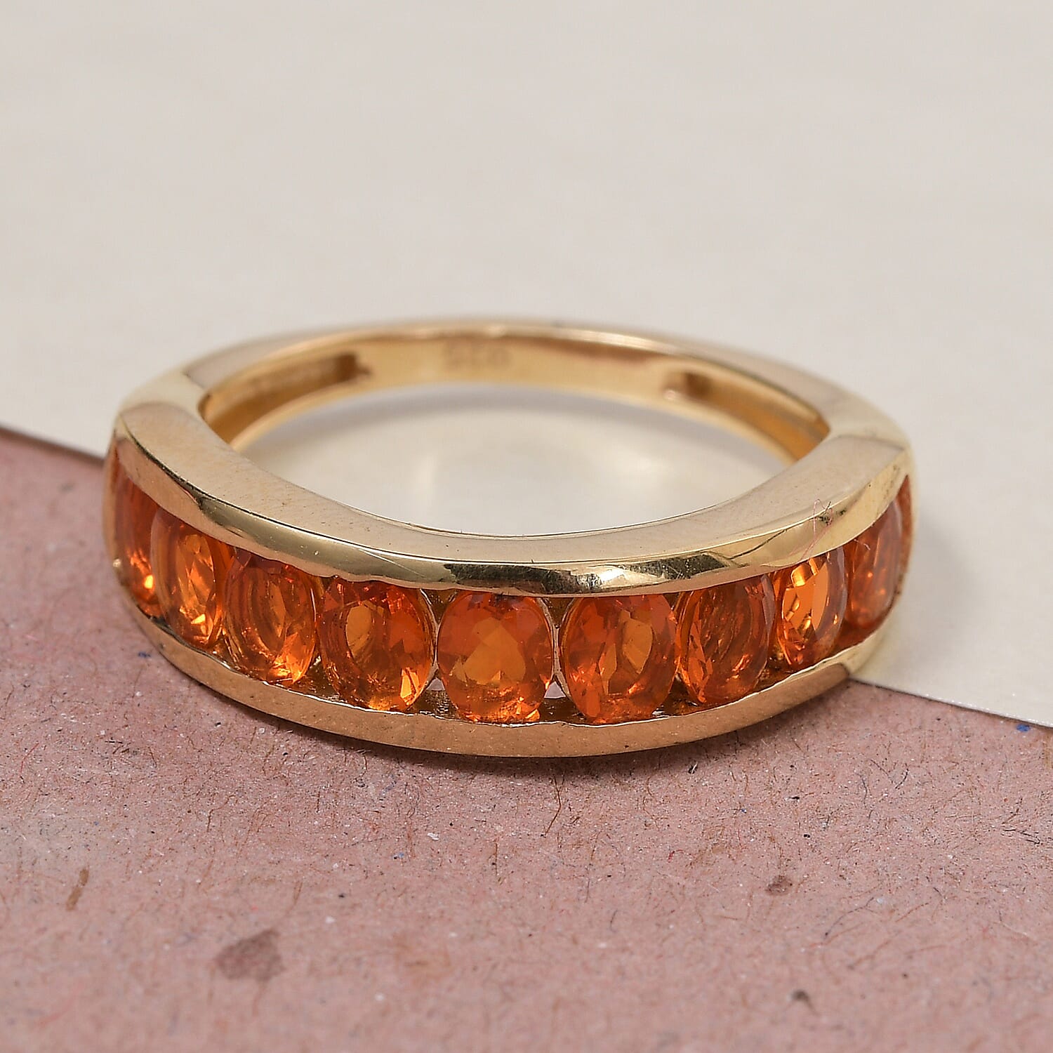 One Time Close Out Deal- Jalisco Fire Opal Half Eternity Band Ring in 14K Gold Overlay Sterling Silver 1.00 Ct.