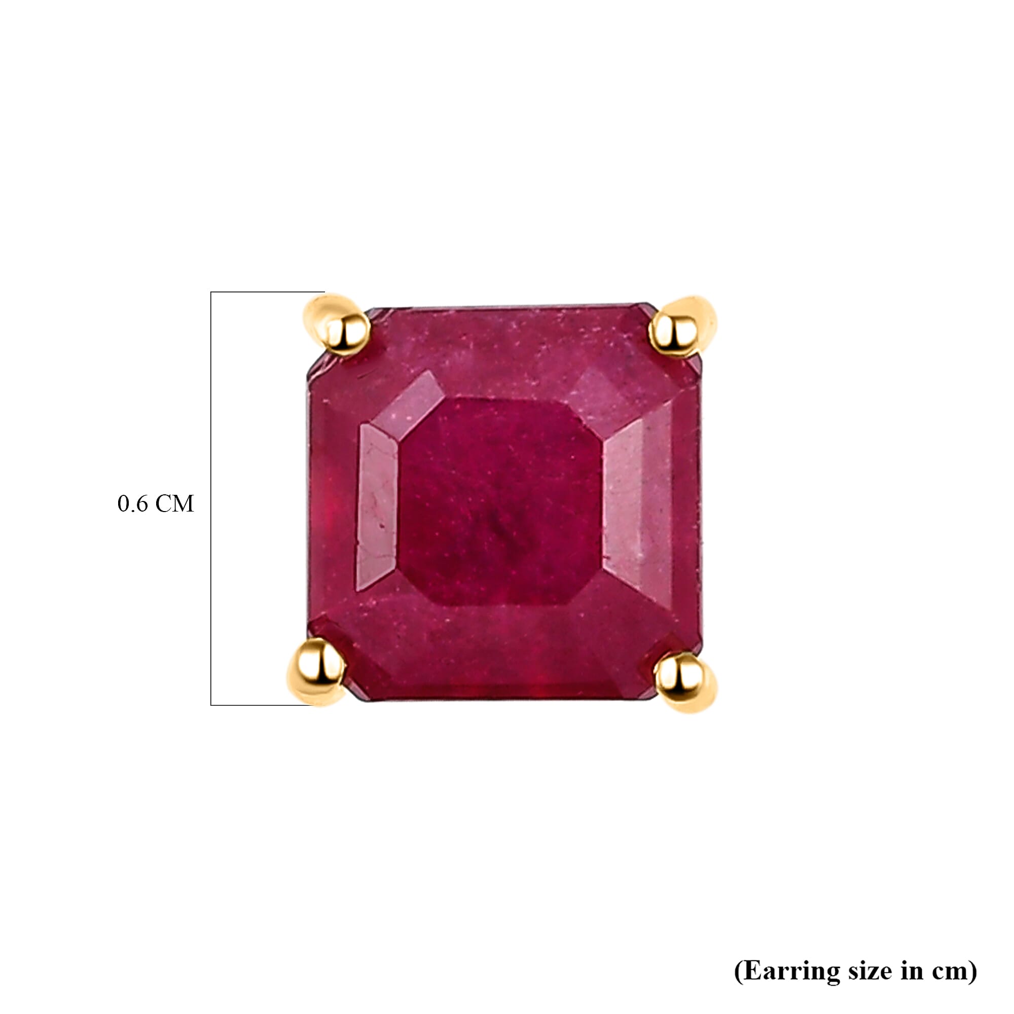 9K Yellow Gold AA African Ruby (FF) (Asscher Cut 6x6mm) Stud Earrings (with Push Back) 3.00 Ct.