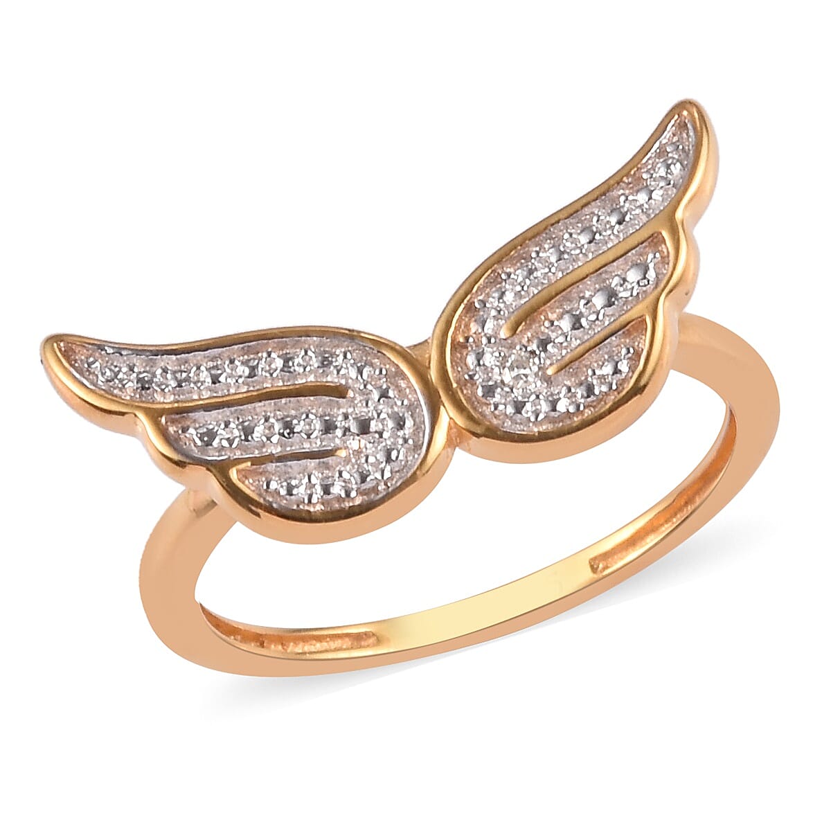 Diamond Angel Wing Ring in 14K Gold Over Sterling Silver