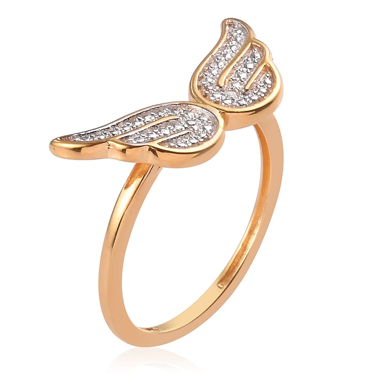 Diamond Angel Wing Ring in 14K Gold Over Sterling Silver