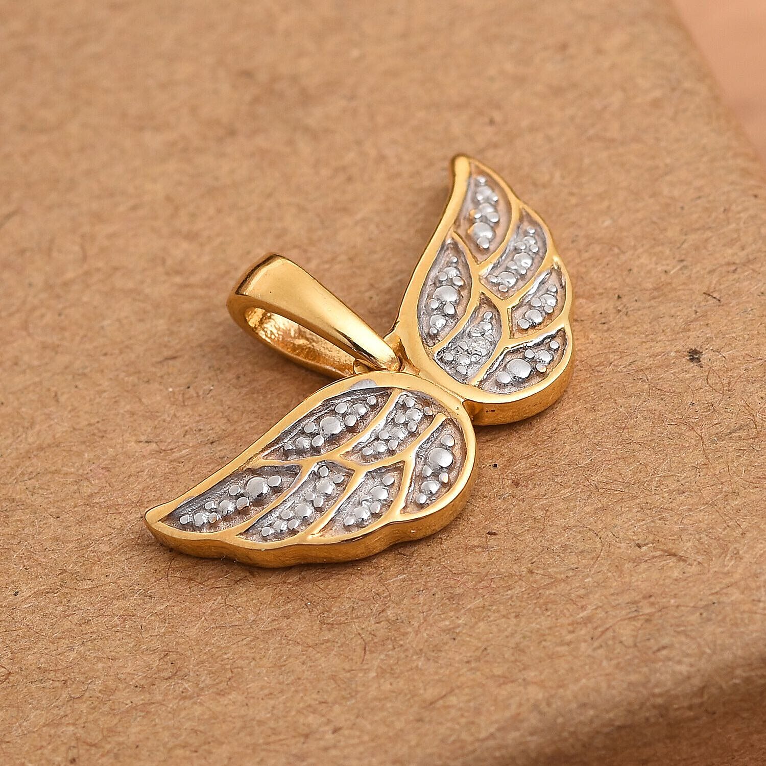 Diamond Angel Wing Pendant in 14K Gold Over Sterling Silver