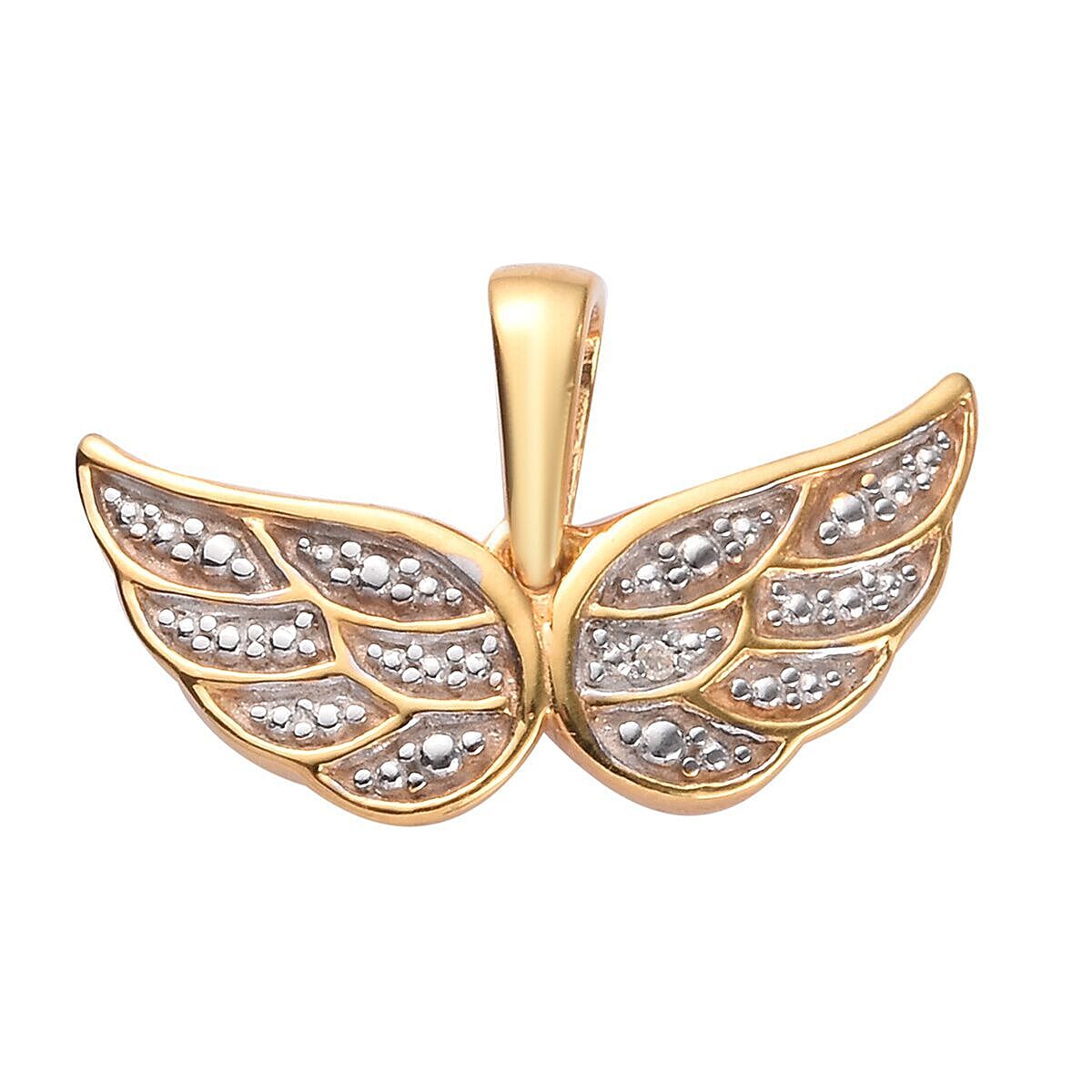 Diamond Angel Wing Pendant in 14K Gold Over Sterling Silver