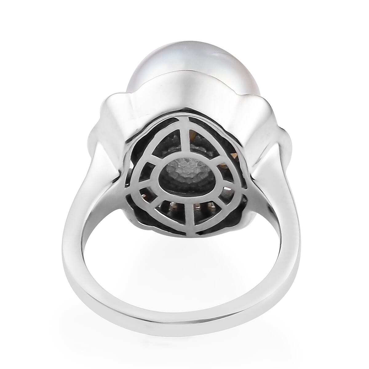 South Sea Pearl and Diamond Ring in Platinum Overlay Sterling Silver Ring